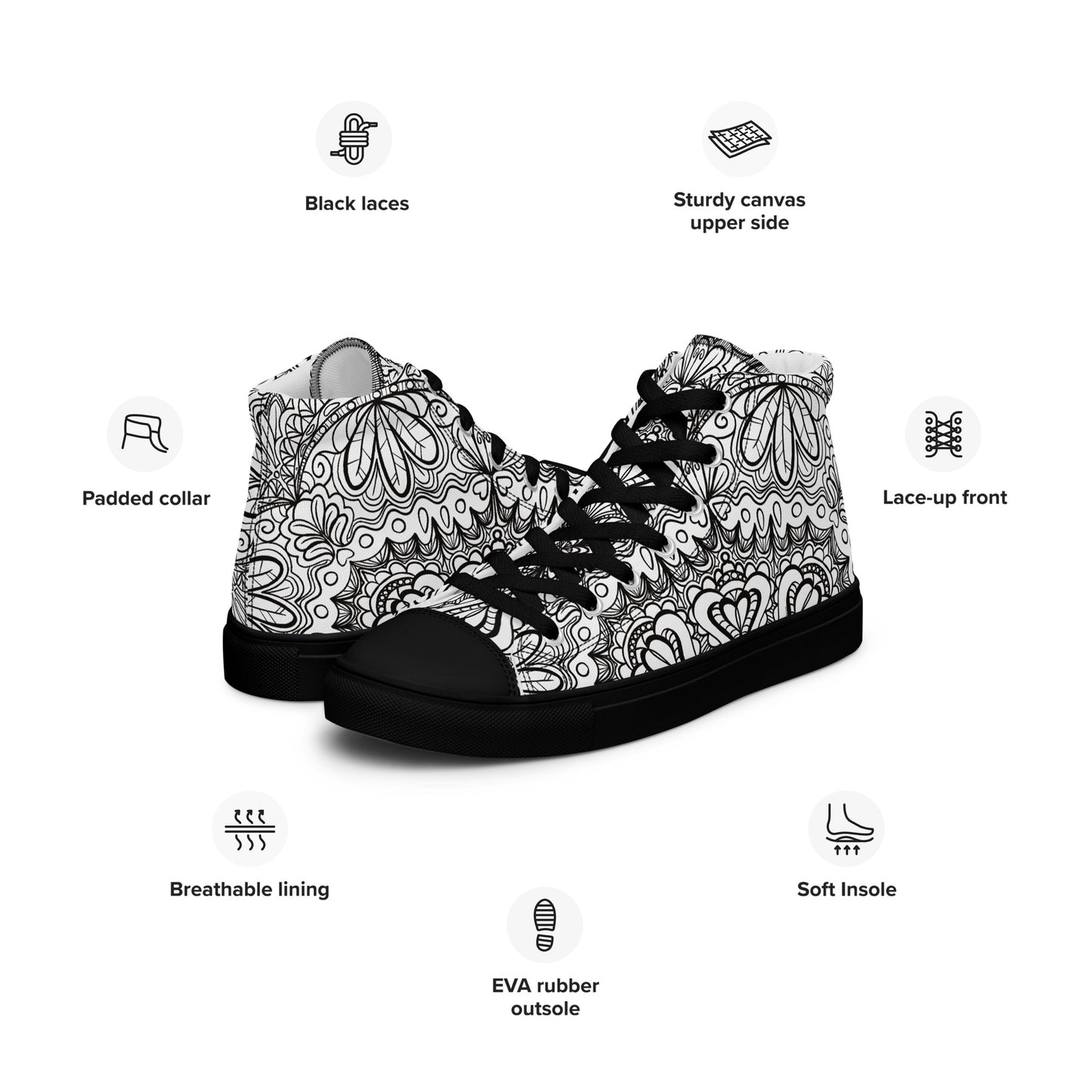 Intricate Design Women’s High Top Canvas Shoes