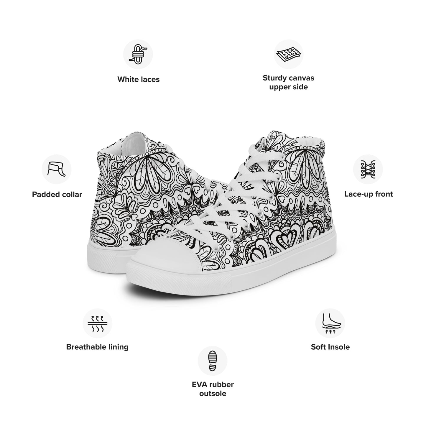 Intricate Design Women’s High Top Canvas Shoes