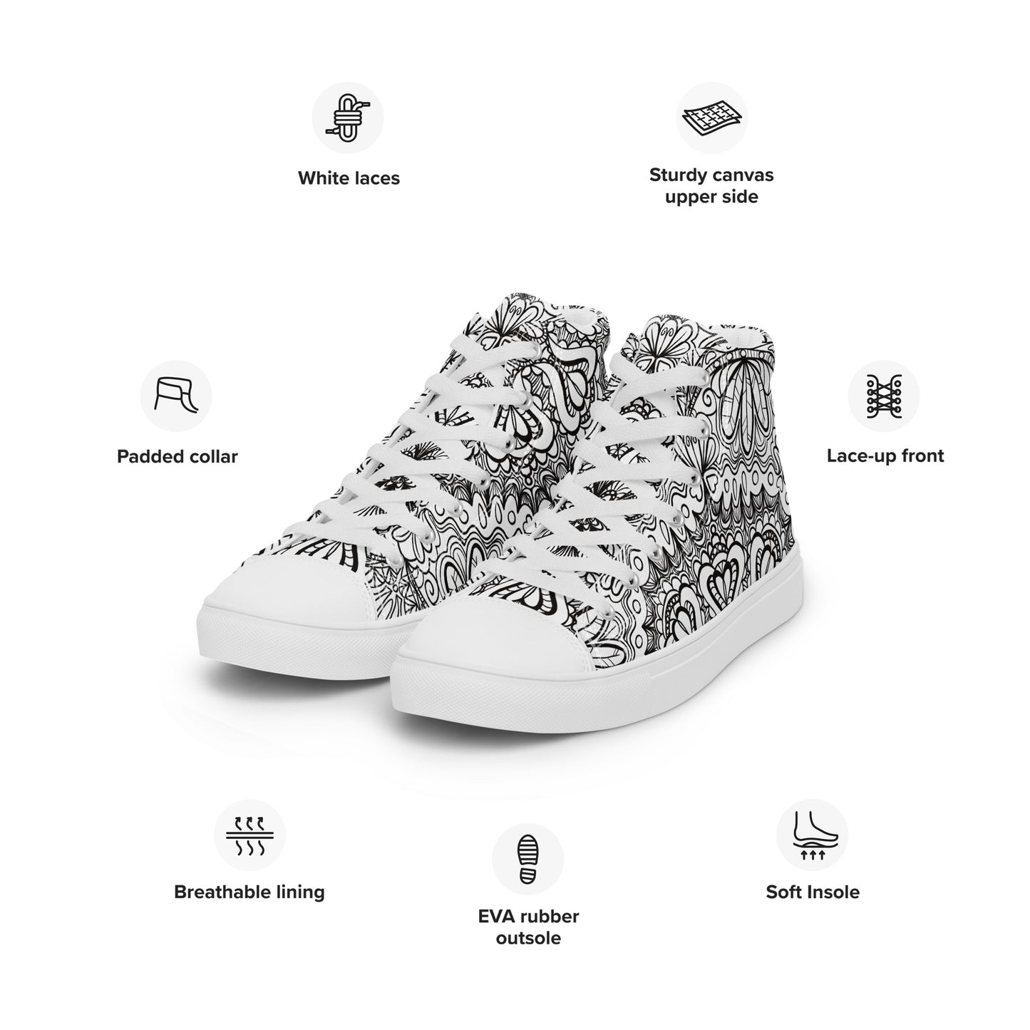 Intricate Design Women’s High Top Canvas Shoes